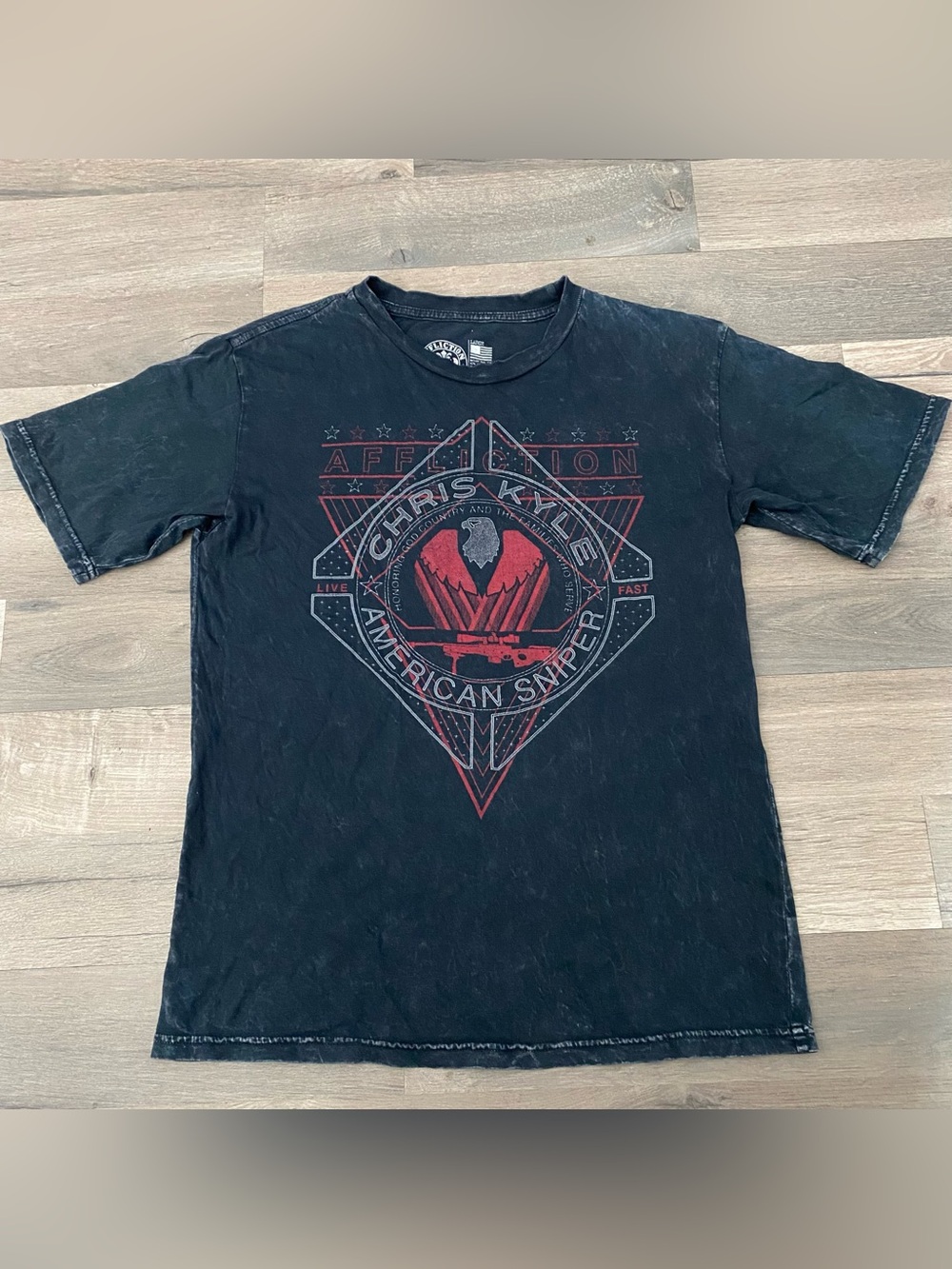 Affliction Black Tee with Red and Gray Graphic